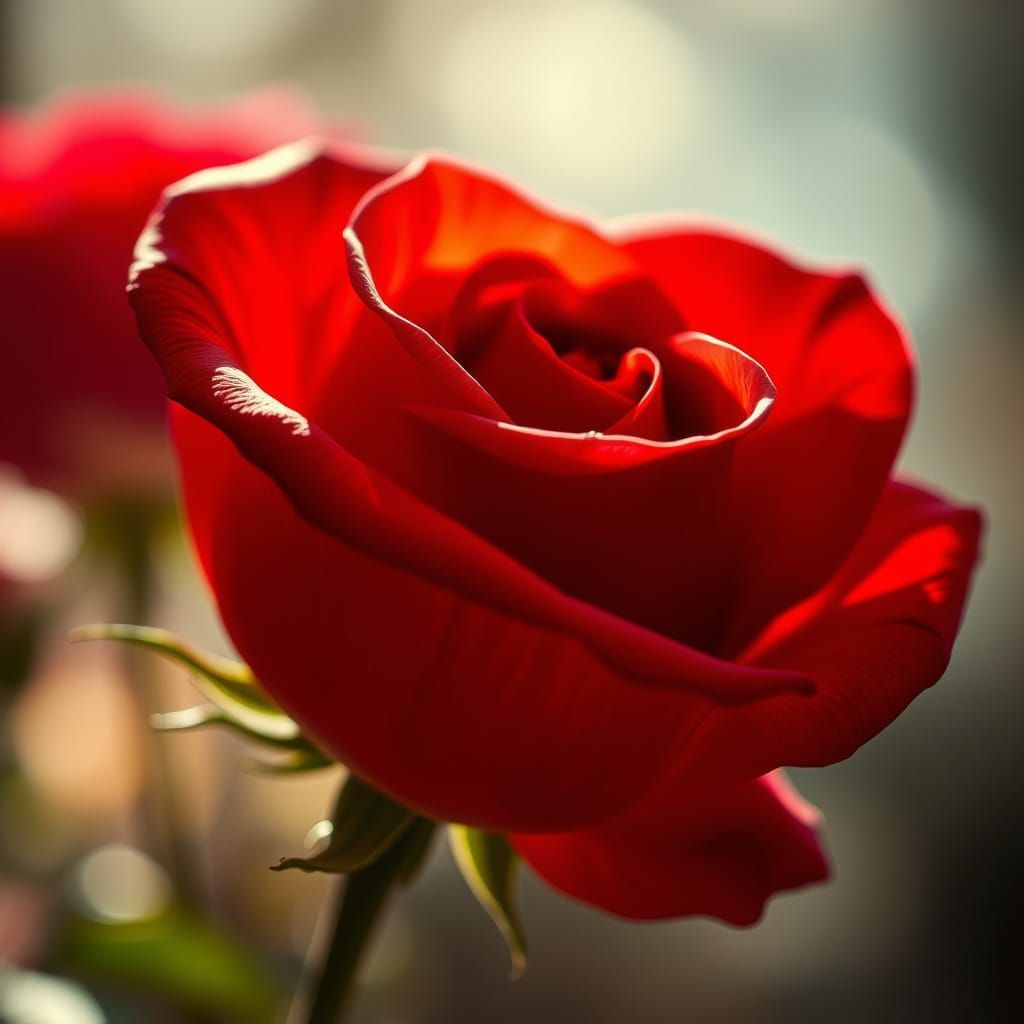 Shimmering Red Rose in Art Nouveau Style