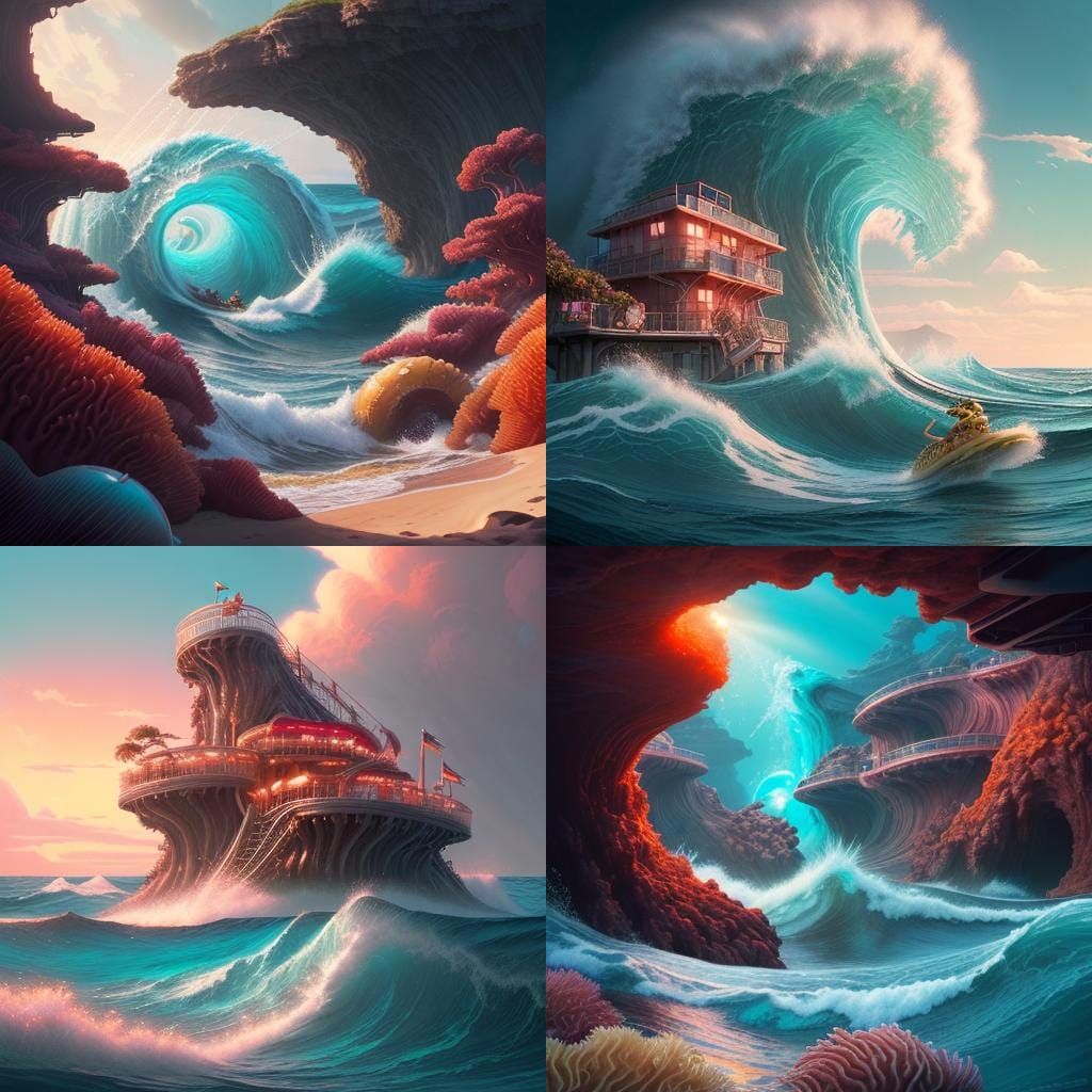 Surreal Landscape with Volcano and Rollercoaster