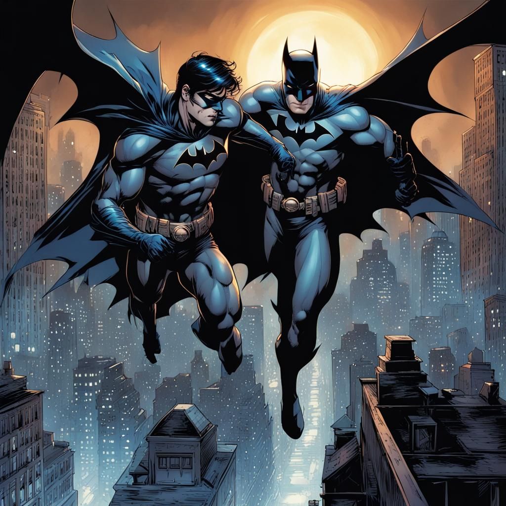 Batman and Nightwing in Comic Book Style