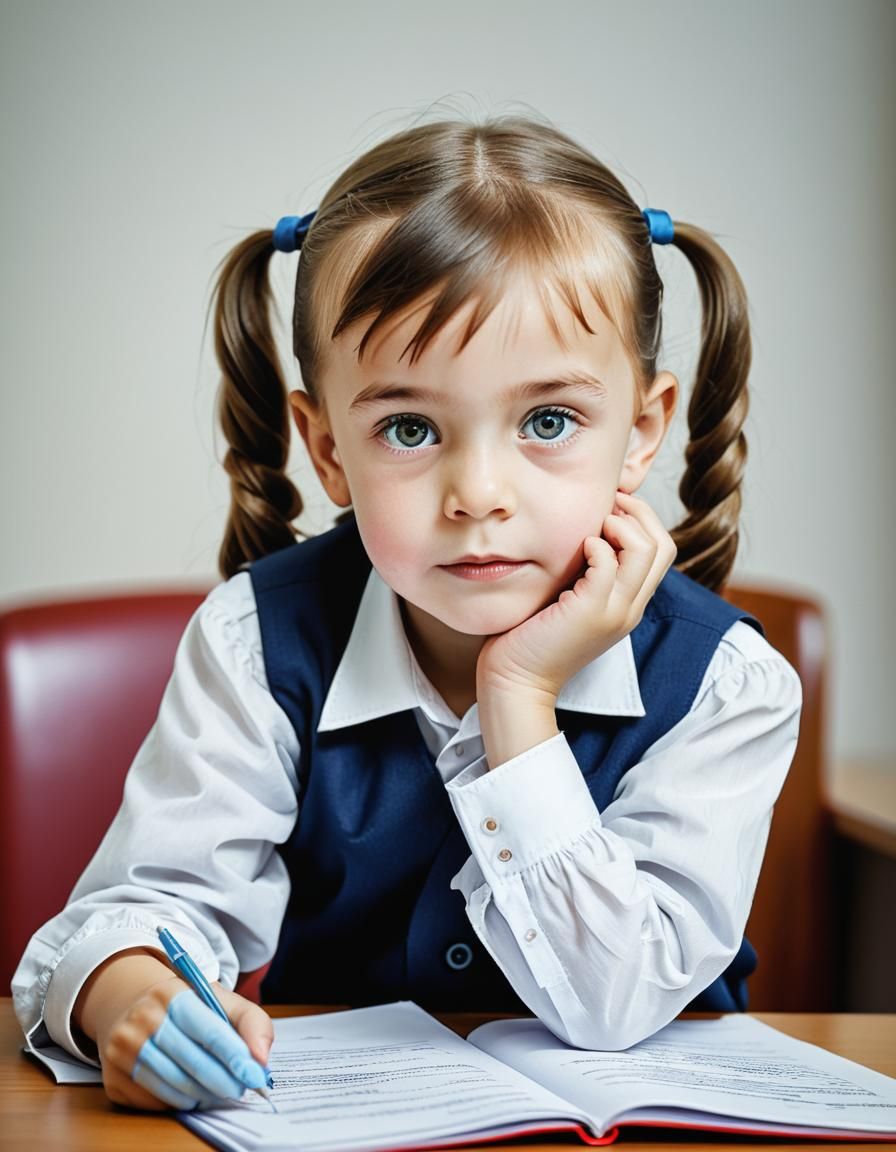 Portrait of a Happy 8-Year-Old Child in a Realistic Beach Sc...