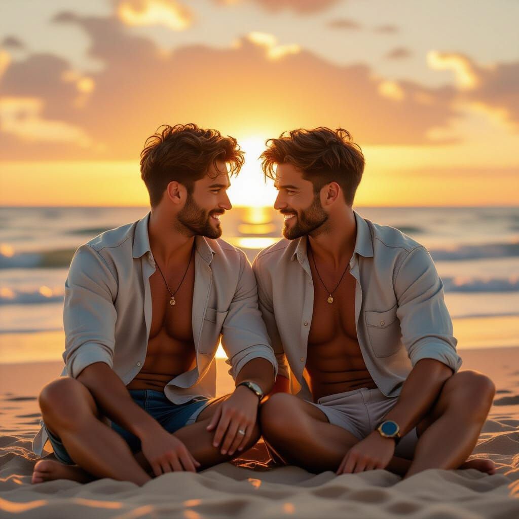 Intimate Beach Sunset: Hyperrealistic Golden Light