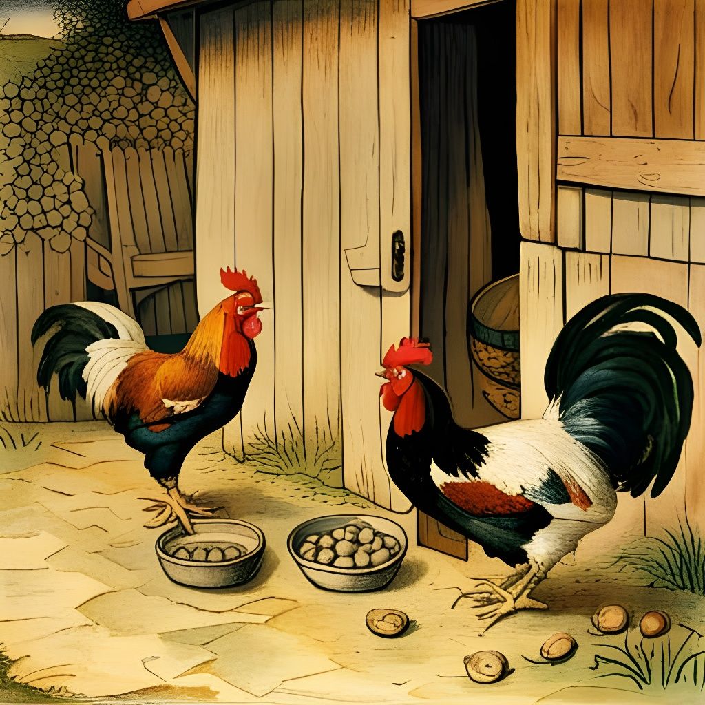 Rooster Crowing: Farmyard Scene in Potter Style