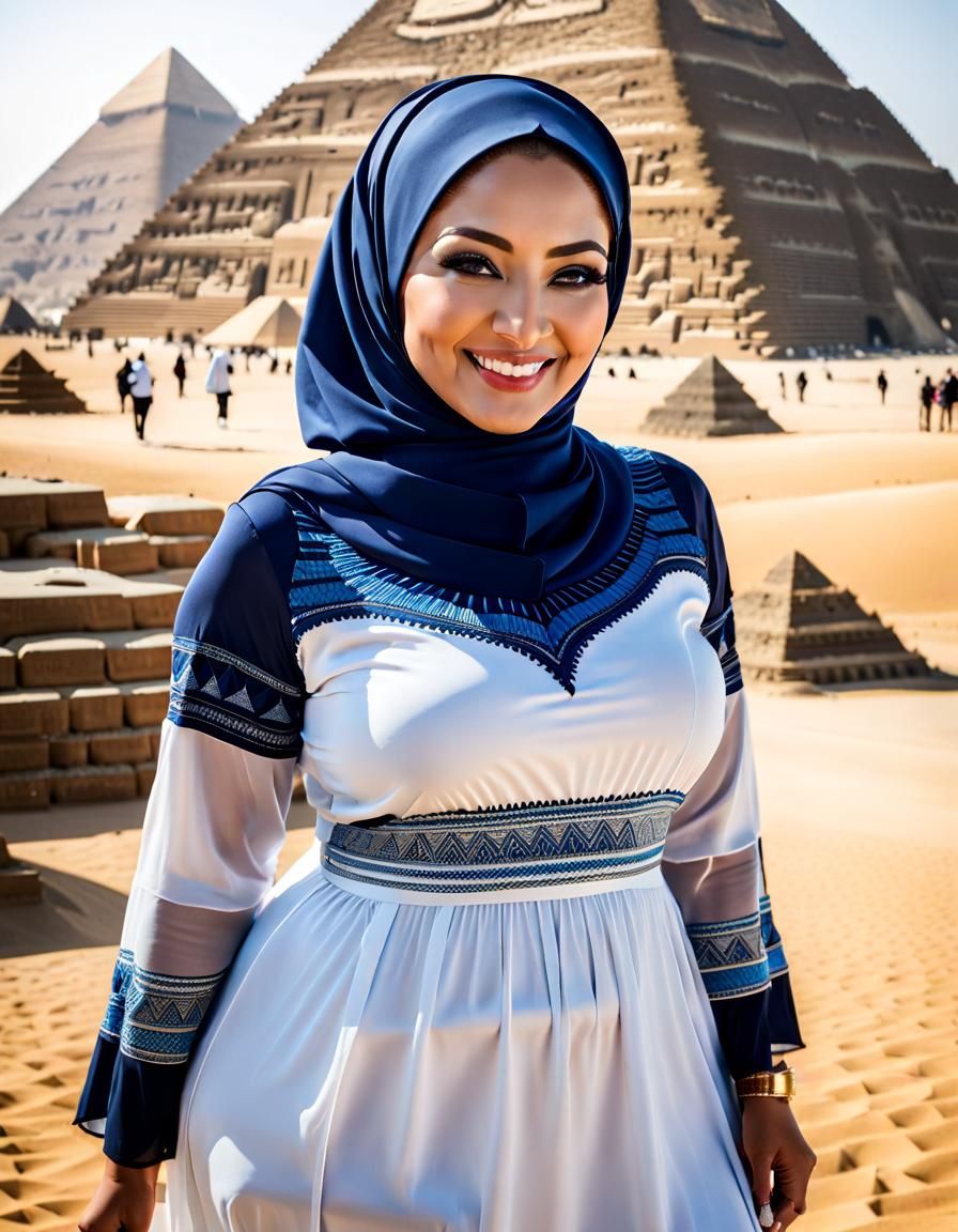 Egyptian Beauty Shines Before the Pyramids in Elegant Blue D...
