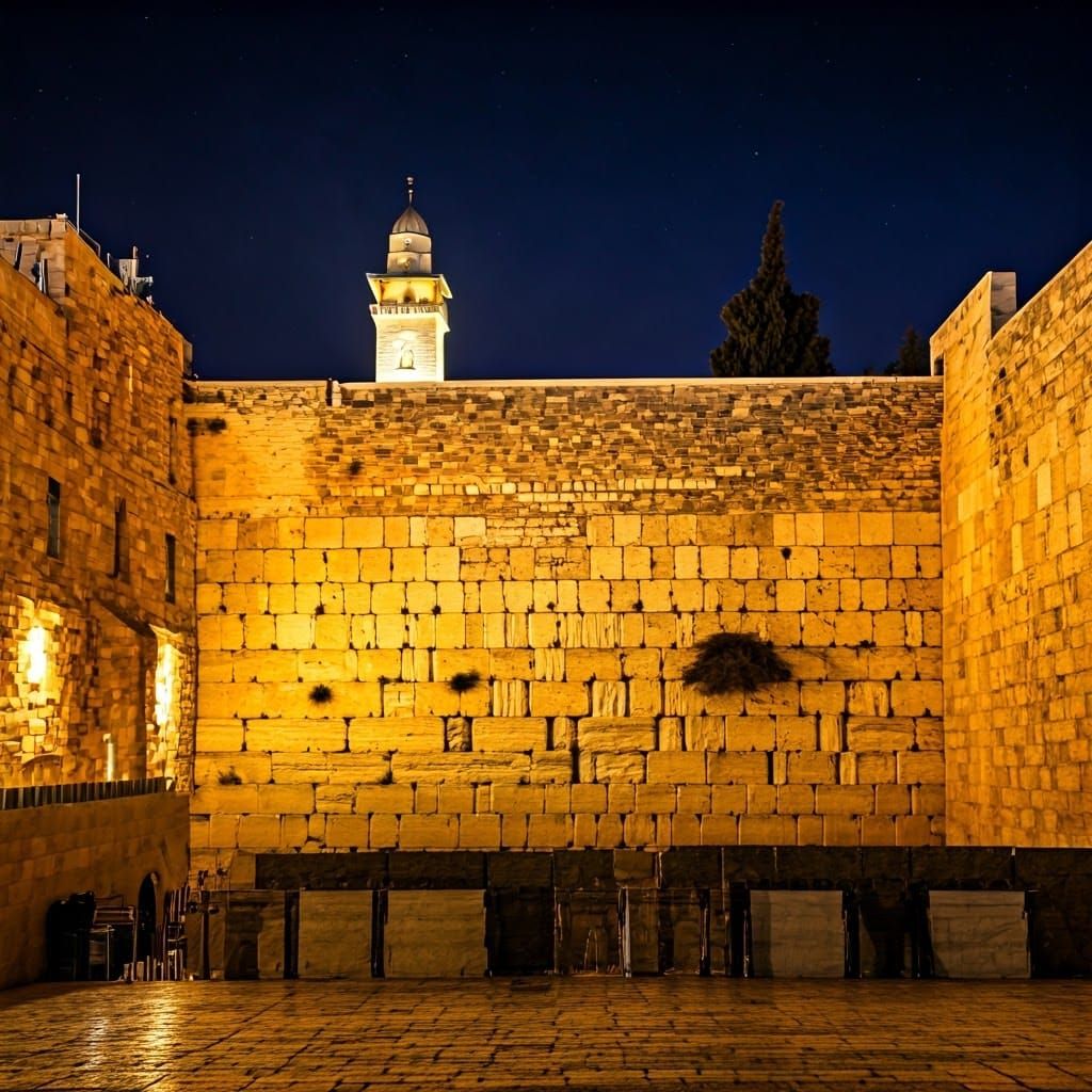 Dramatic Nighttime Scene of Western Wall in Jerusalem