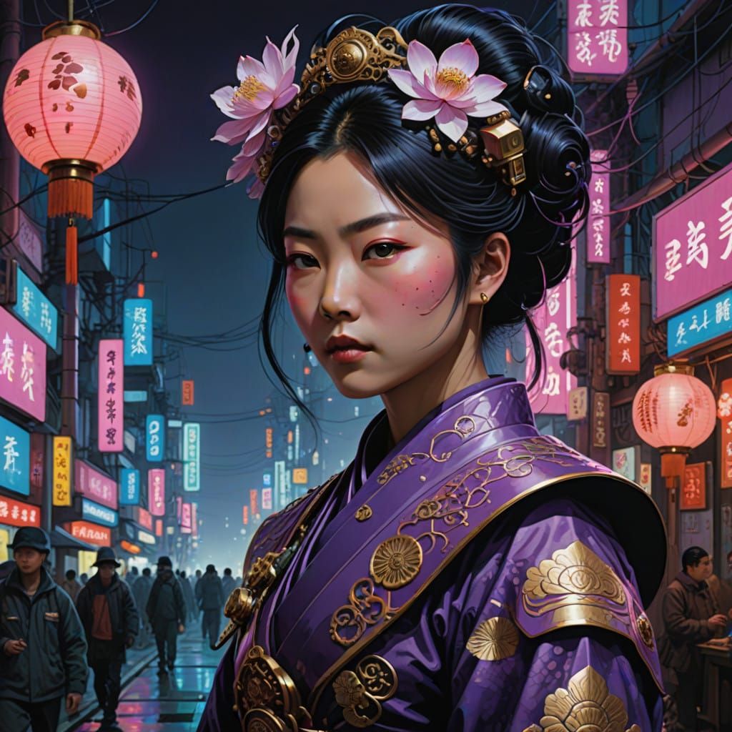 Futuristic Geisha in Celestial Armor