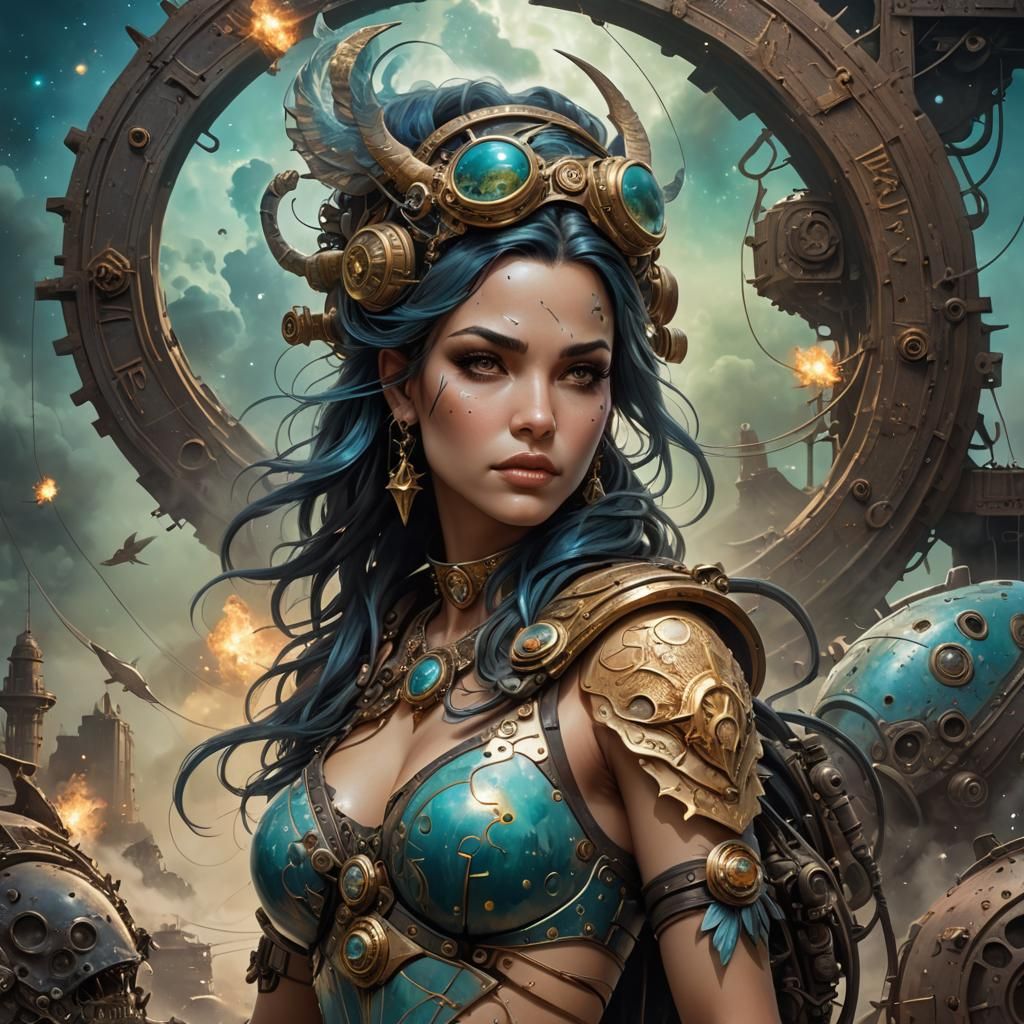 Apocalyptic Pisces Woman in Airbrush Painting Style