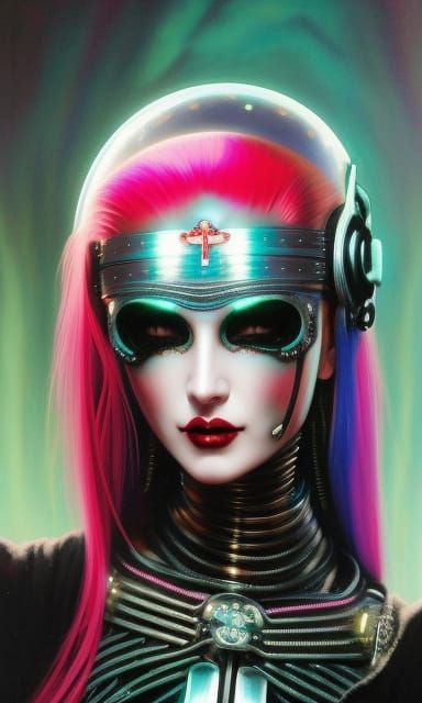 Cyberpunk Nun Cenobite in Hyperrealistic Style