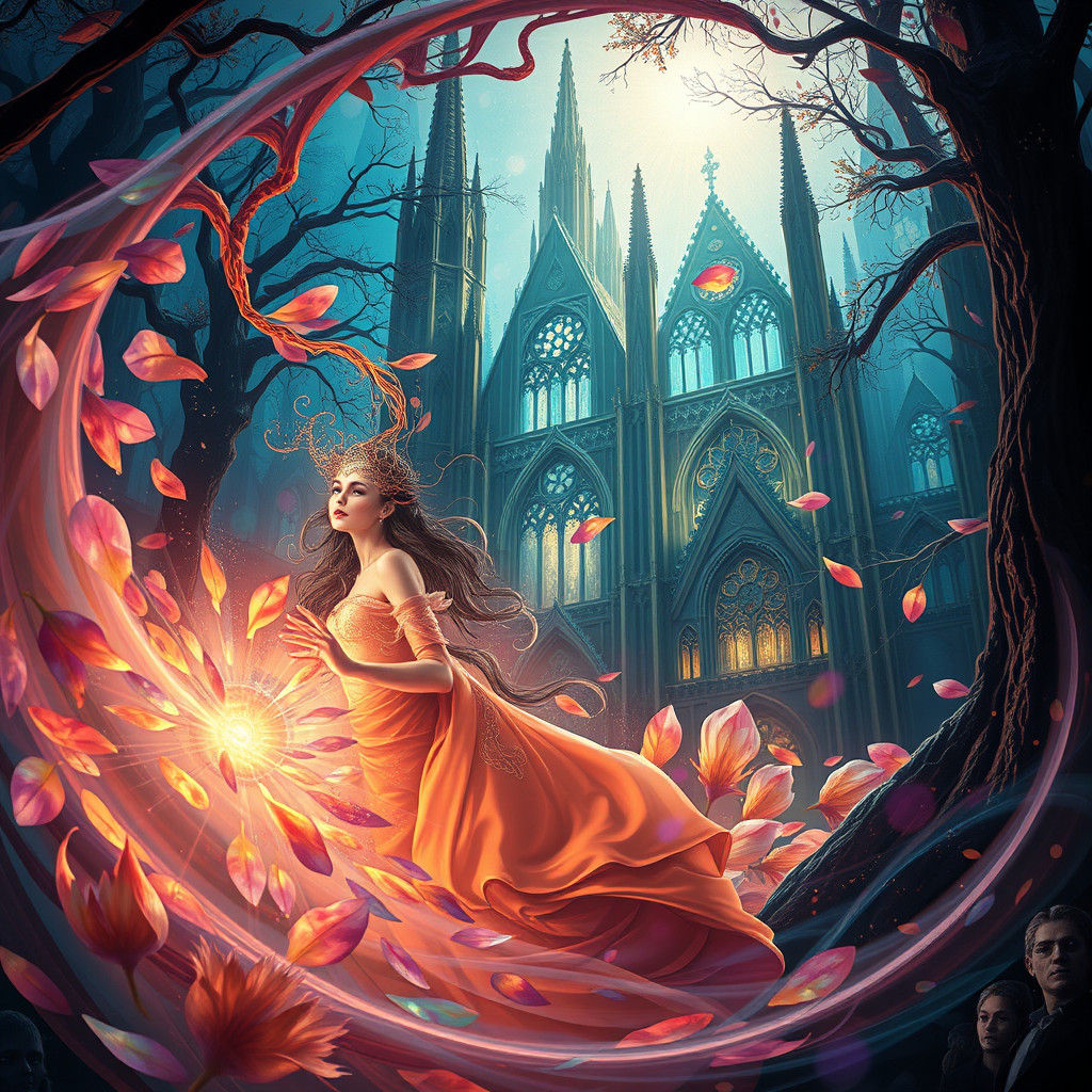 Ethereal Sorceress in Mystical Forest, Art Nouveau