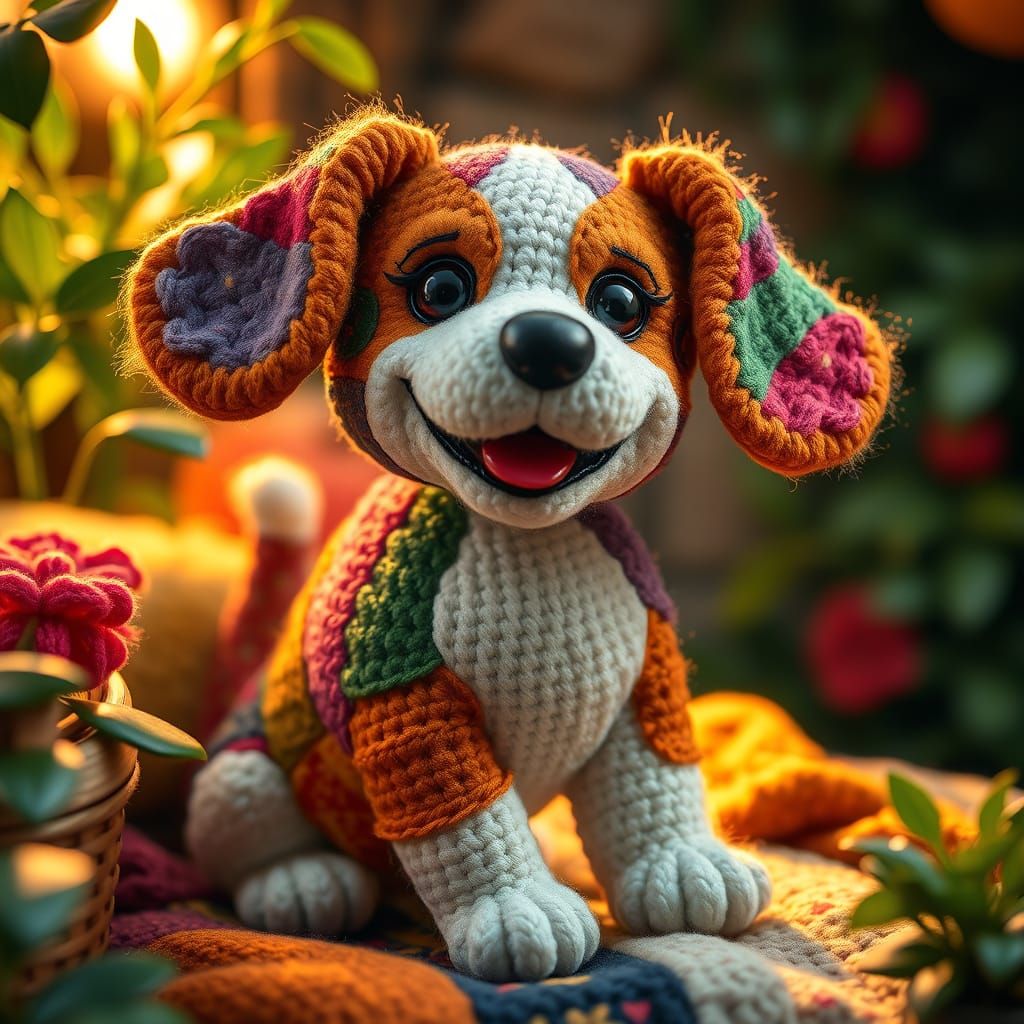 Whimsical Patchwork Beagle in Cozy Cottage