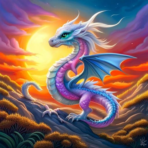 Radiant Rainbow Baby Dragon with Sparkling Scales