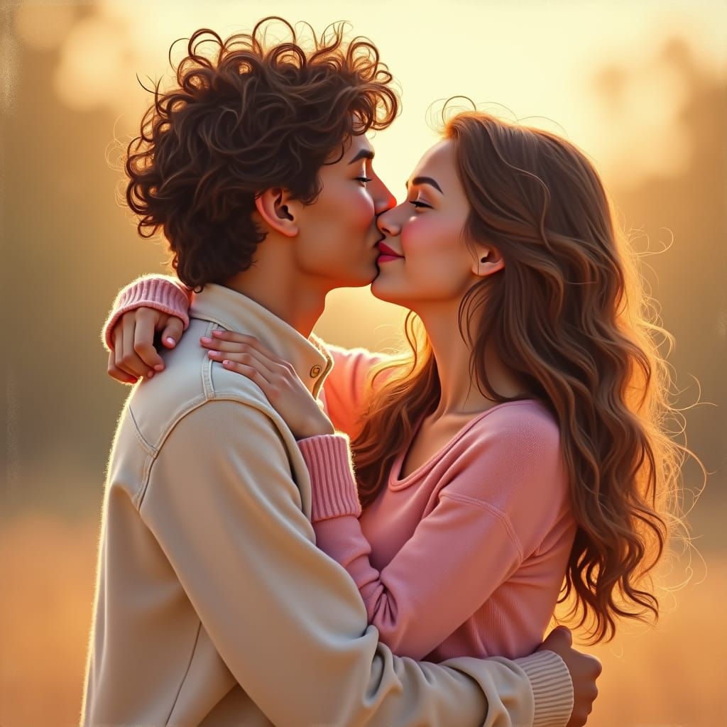 Romantic Kiss in Impressionist Style