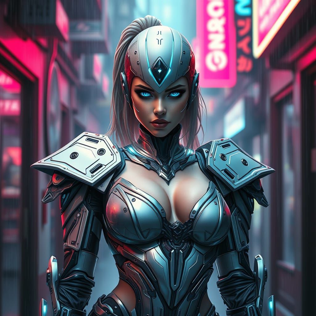 Cyberpunk Warrior in Neon Alley