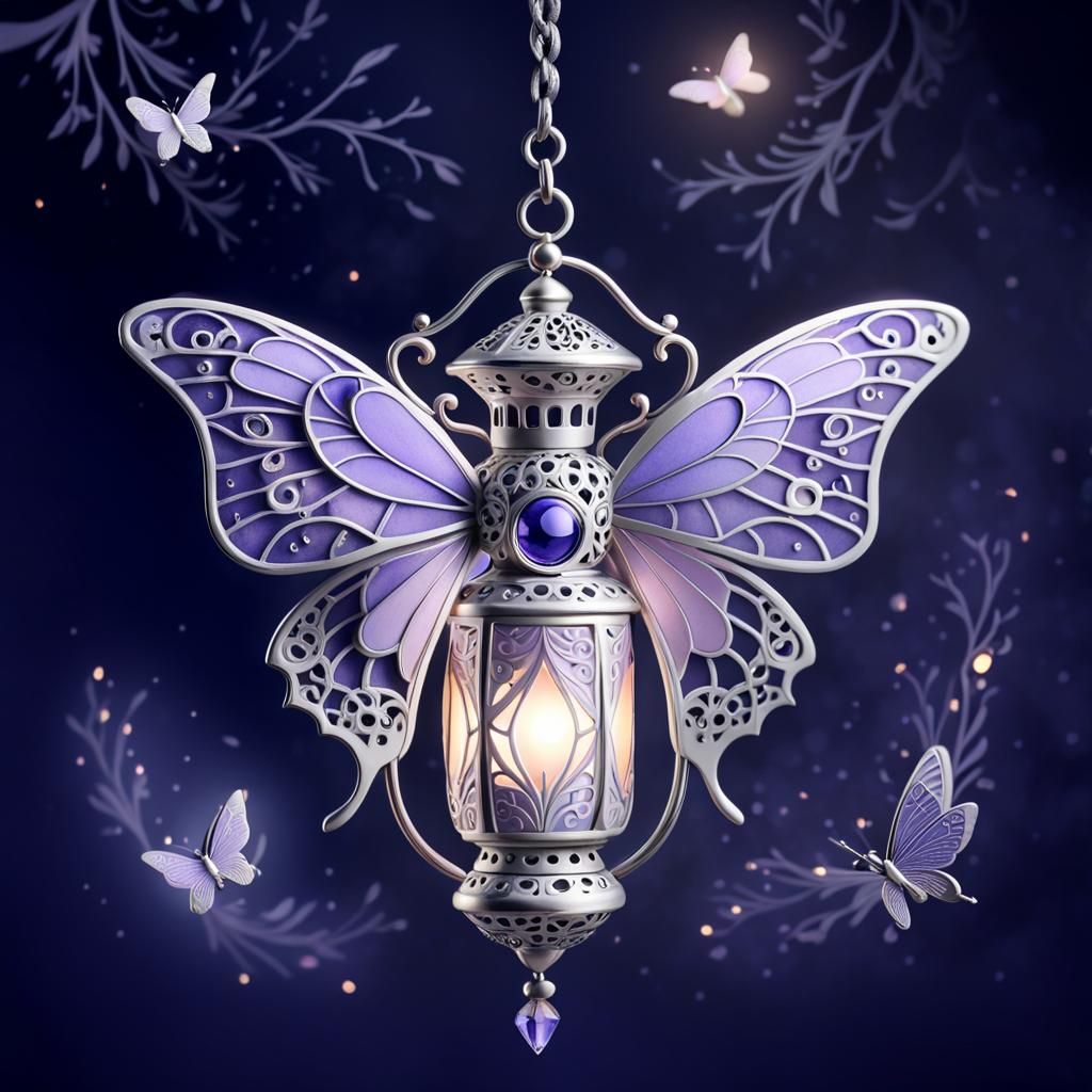 Ethereal Moth Pendant with Glowing Lantern in 3D