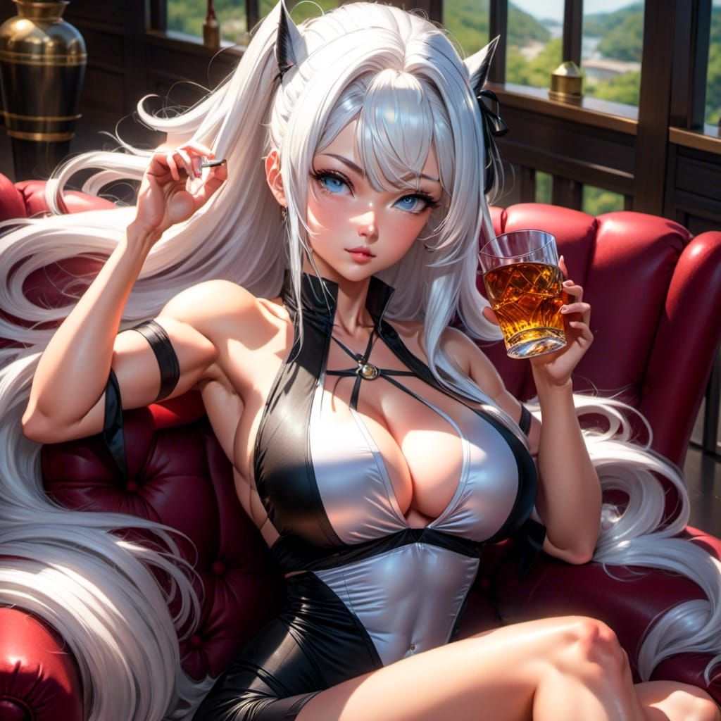 Detailed Portrait of Woman Drinking Whiskey