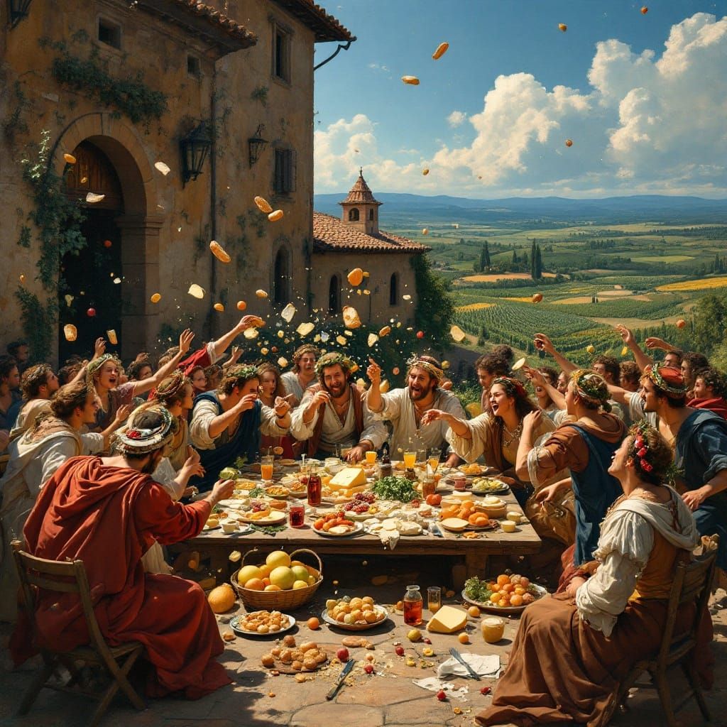 Joyful Renaissance Food Fight in a Tuscan Winery