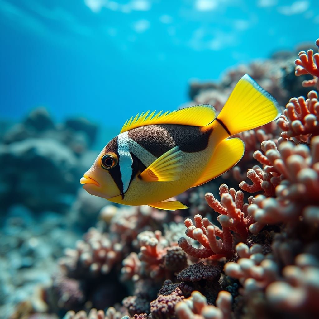 Tilt-Shift Macro View of Coral Reef Fish