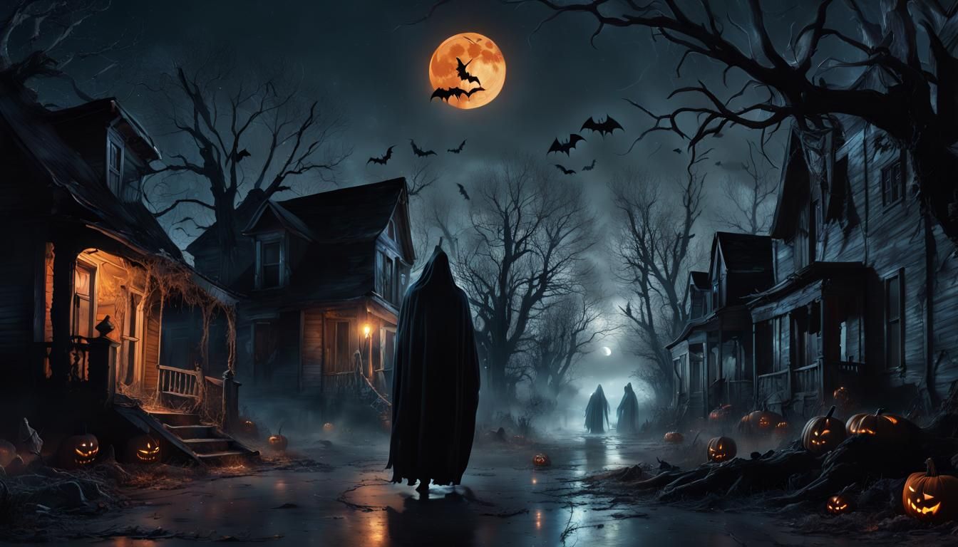 Ghostly Wraiths in Abandoned Town: Dark Fantasy Art