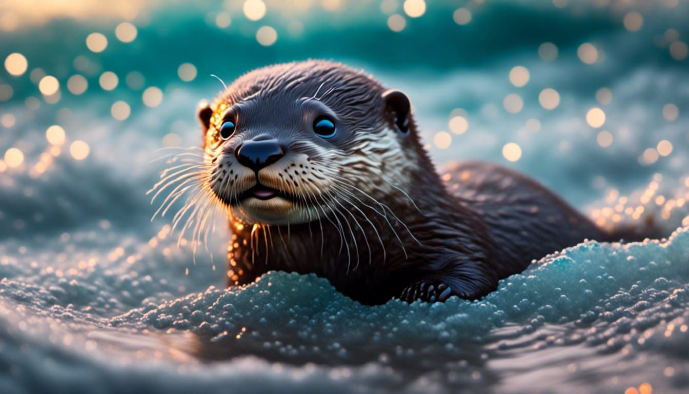 Mystical Baby Otter Playing Under Galactic Skies