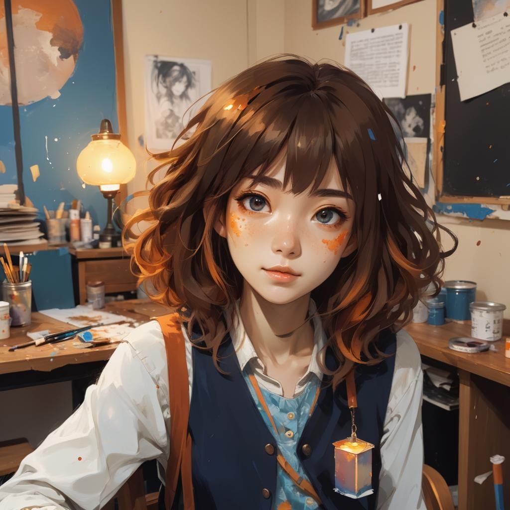 Manga-Inspired Sister in Fantasy Artist's Studio