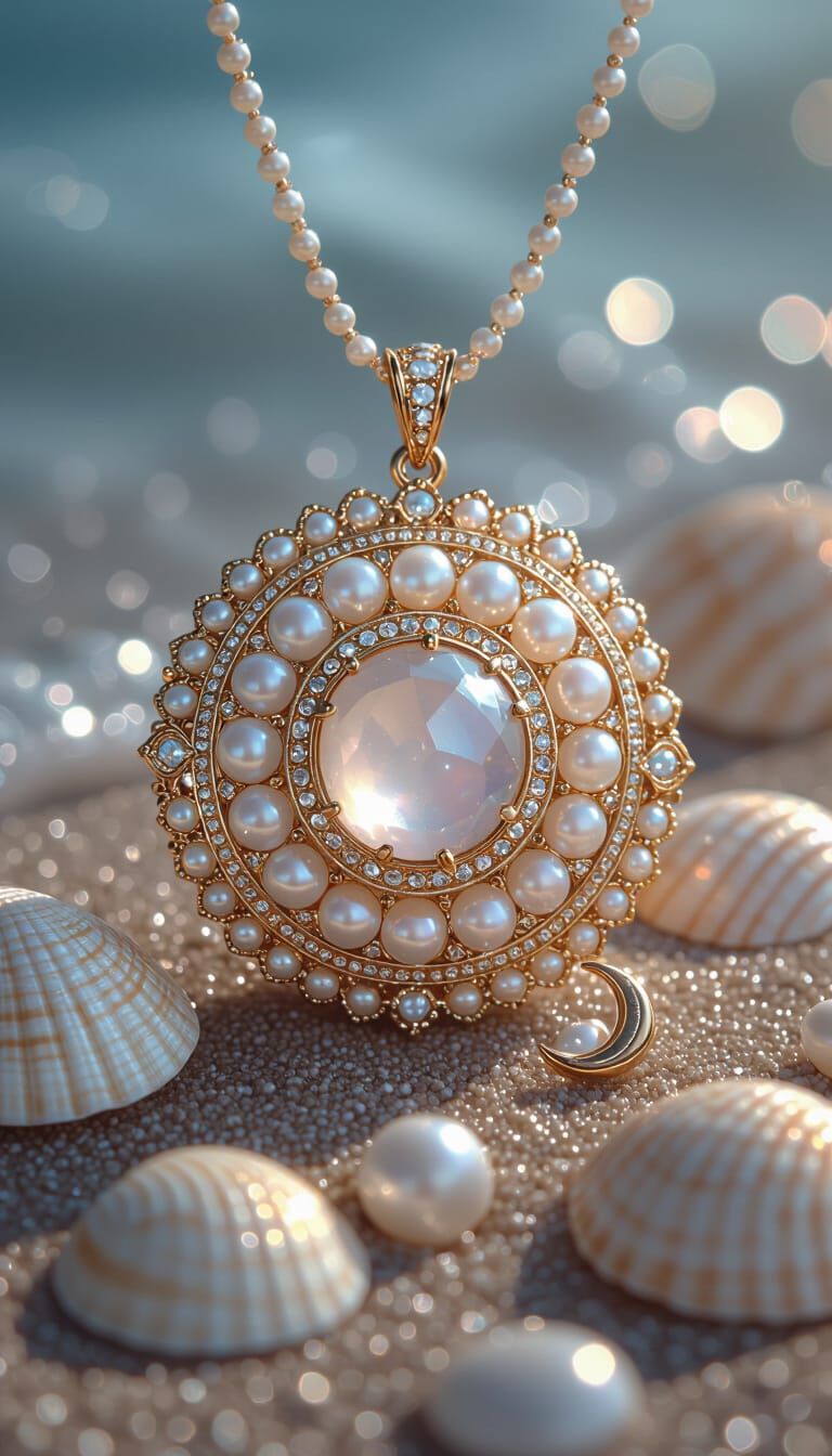 Cancer-Inspired Bejeweled Locket with Pearls and Moonstone