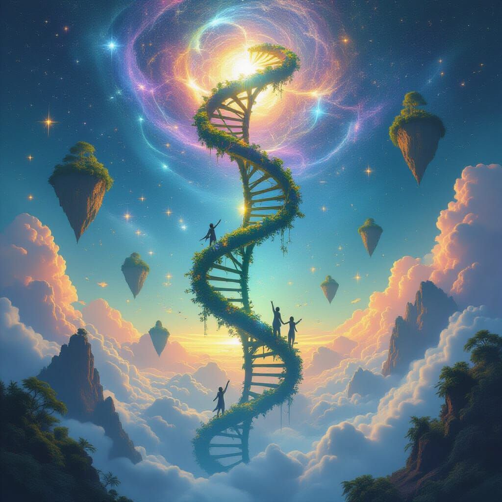 Cosmic DNA Helix in Surrealist Style