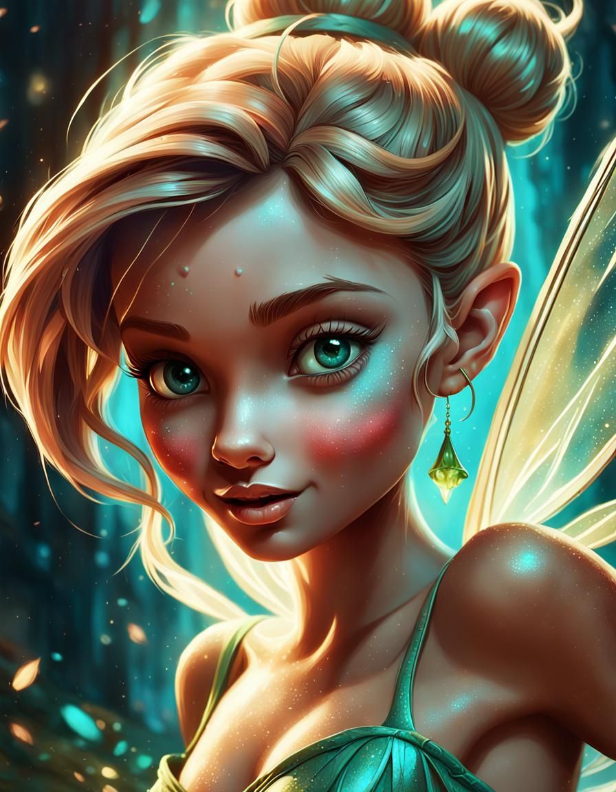 Flirty Tinkerbell Wink in Detailed Digital Art