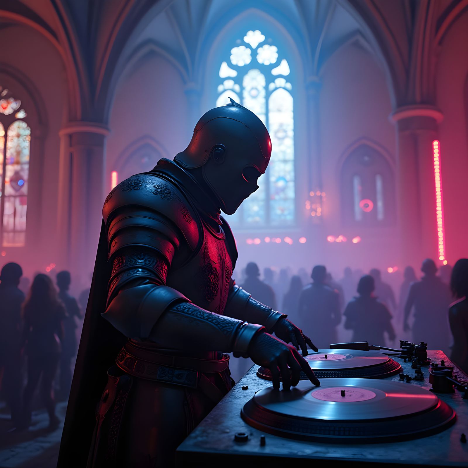 Medieval Knight in Neon Castle Disco