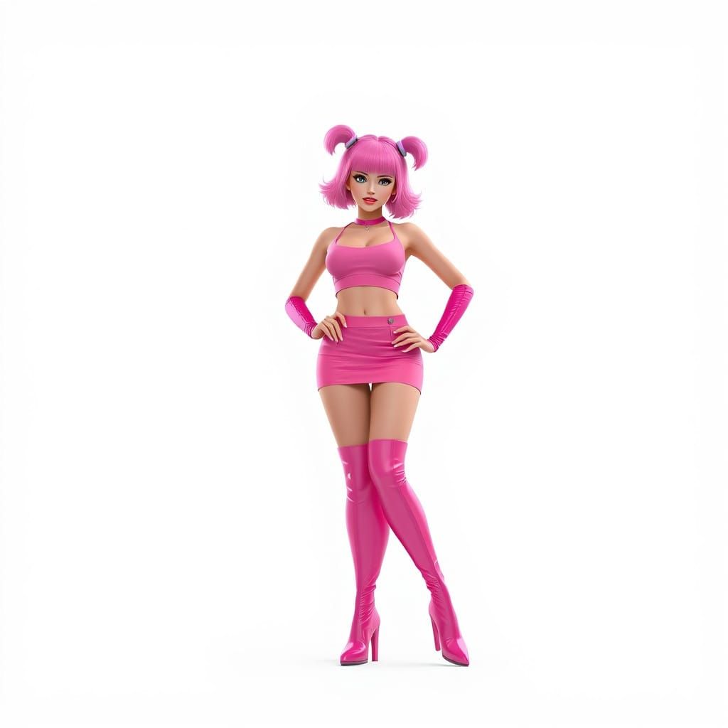 Vibrant Pink-Haired Bimbo in Confident Stance