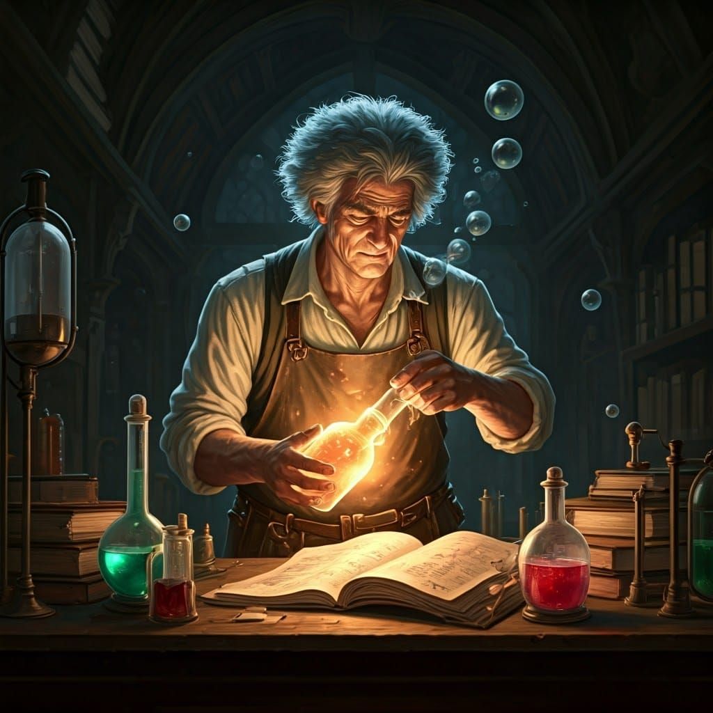 Medieval Fantasy Alchemist in Chiaroscuro