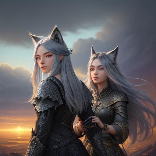 Fantasy Girls Enter Swirling Clouds: Digital Painting