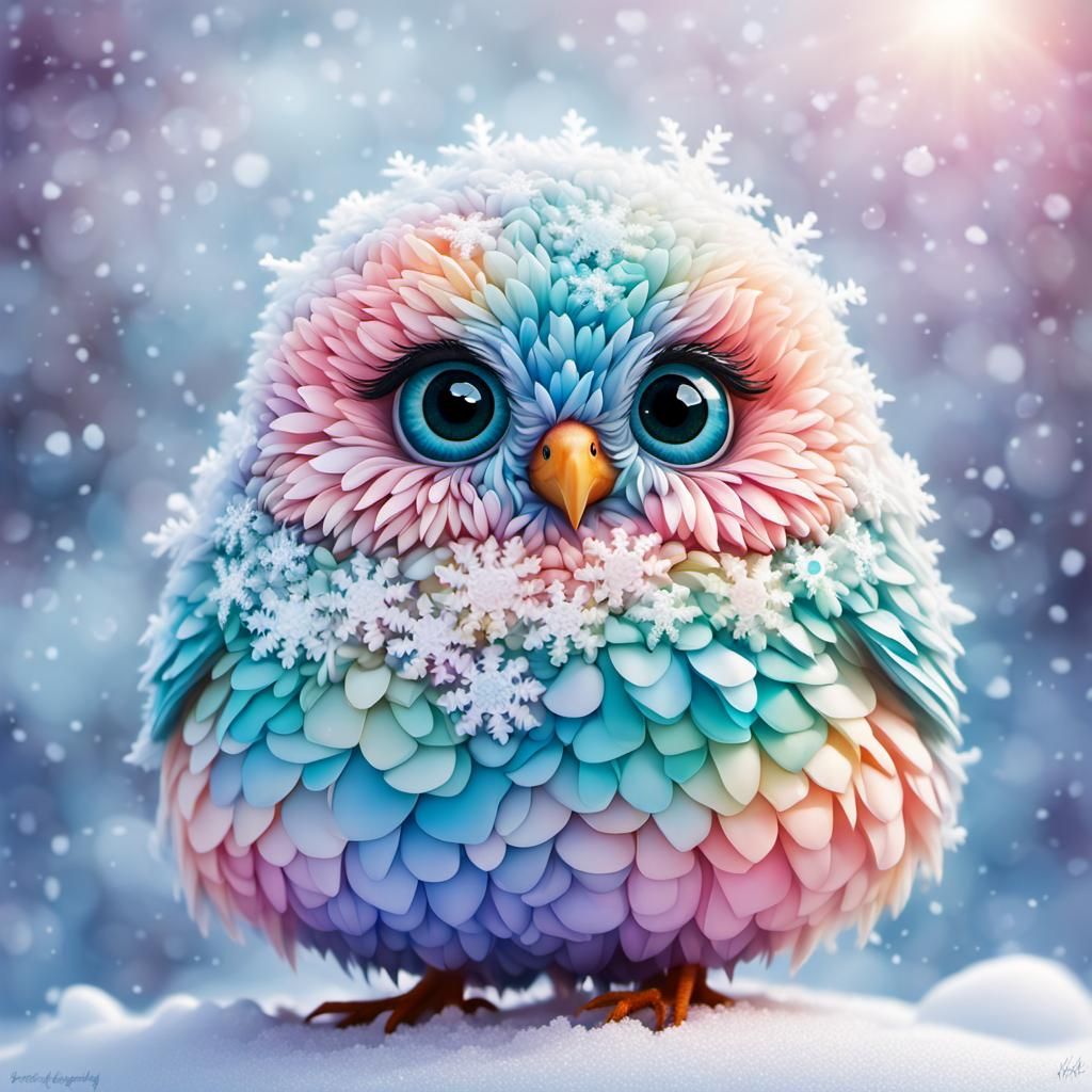 Pastel Flower Petal Bird in Winter Wonderland