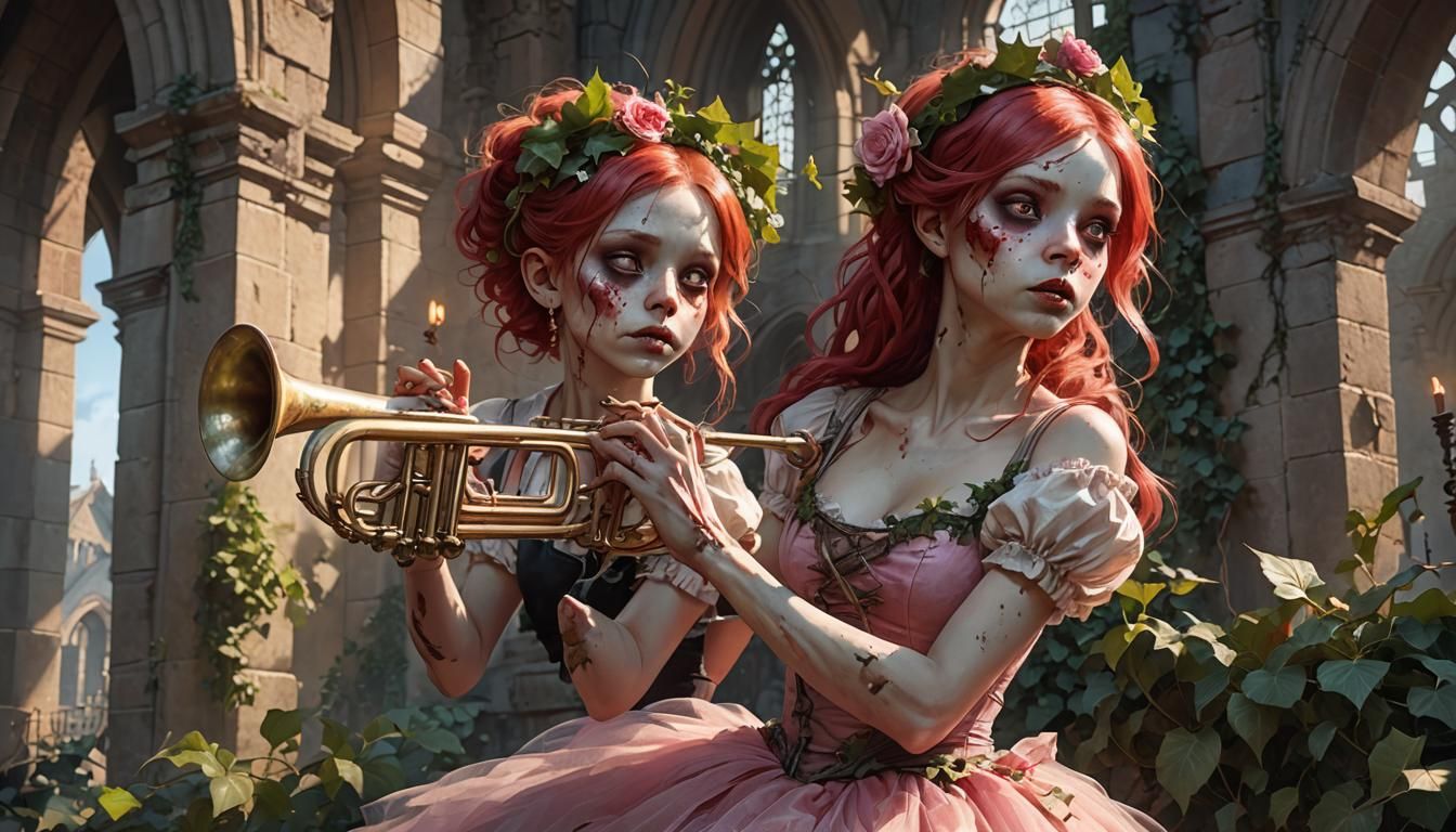 Zombie Girl in Ruined Church, Digital Portrait