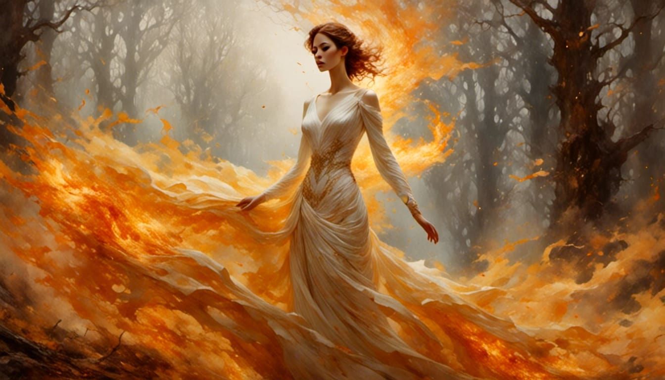 Ethereal Woman in Forest Before Flames Portrait