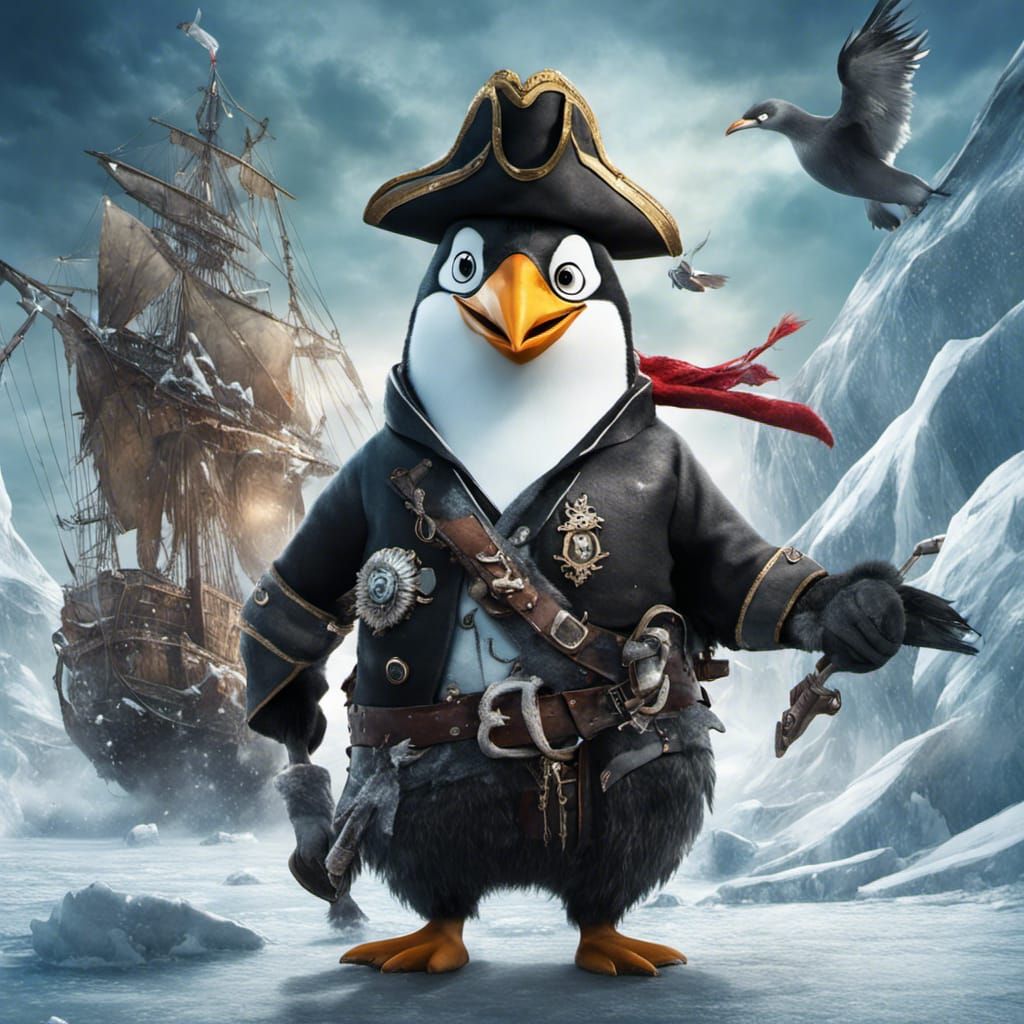 Fearsome Pirate Penguin Leads His Crew