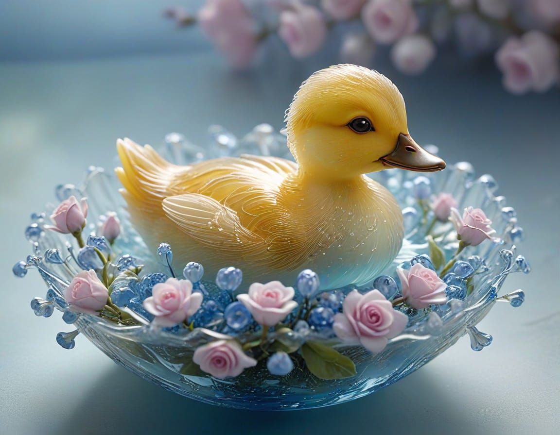 Ethereal Glass Duckling with Floral Details