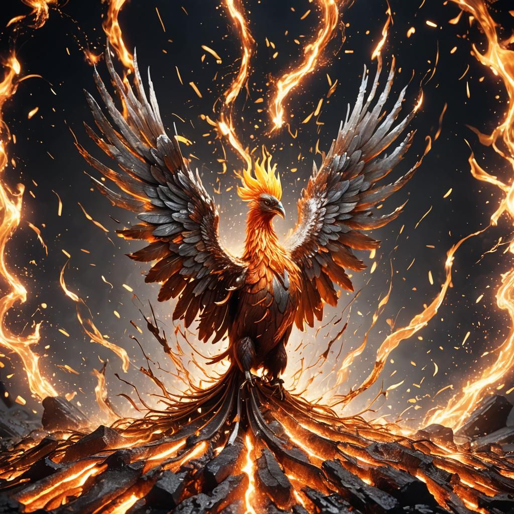 Molten Metal Phoenix in Fiery Flight