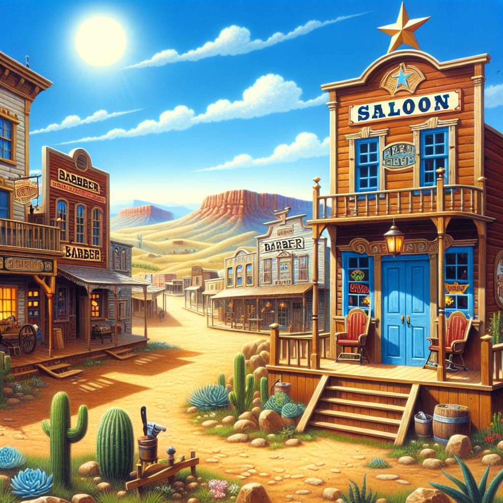 Bustling Western Town Illustration in Daylight