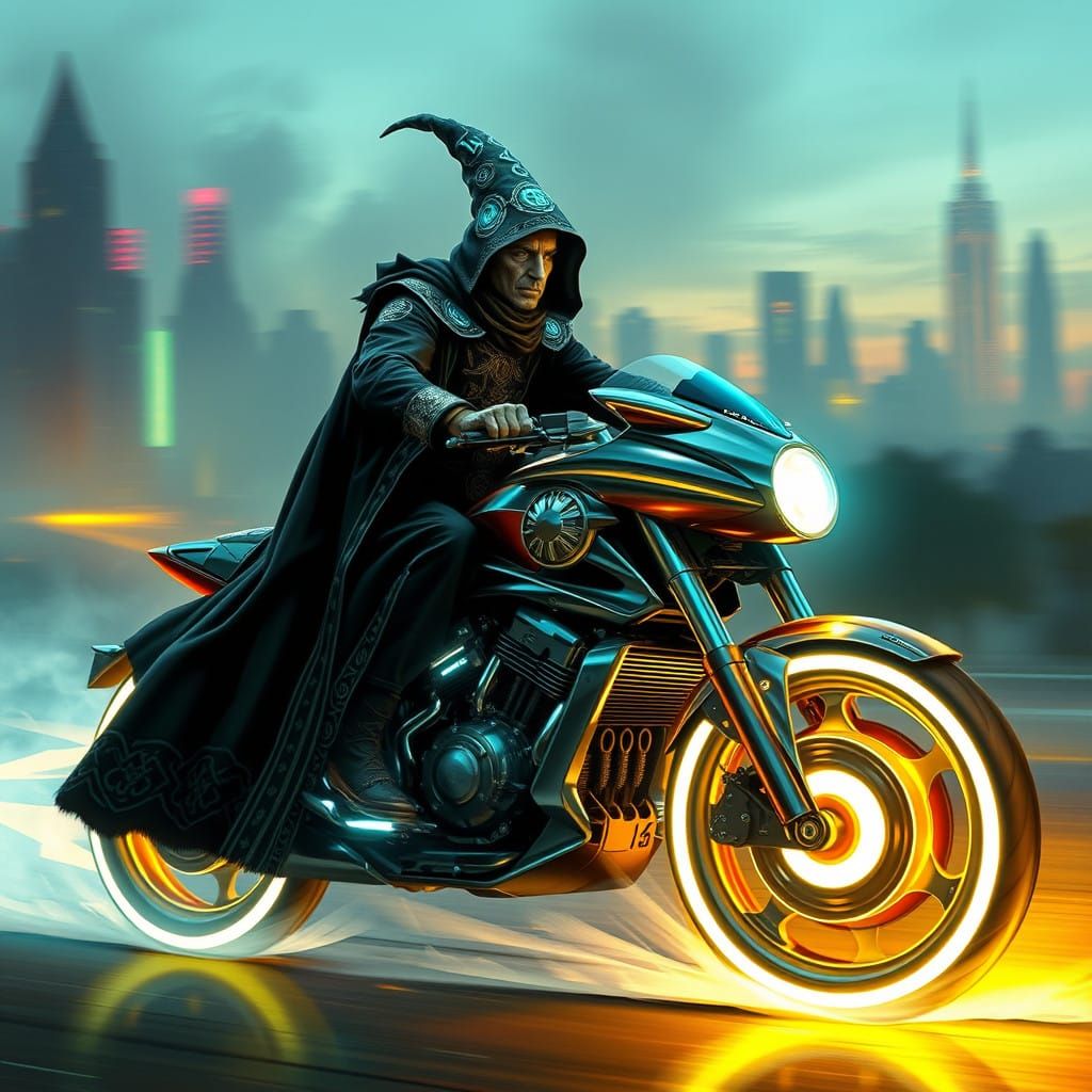 Mystic Cyberpunk Rider in a Neon City