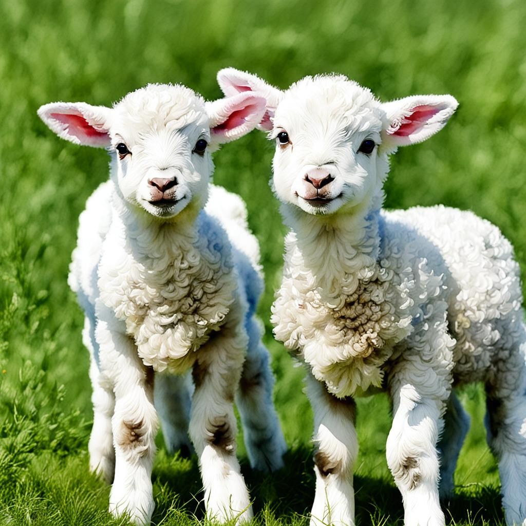 Watercolor Painting of Two Newborn Downland Lambs