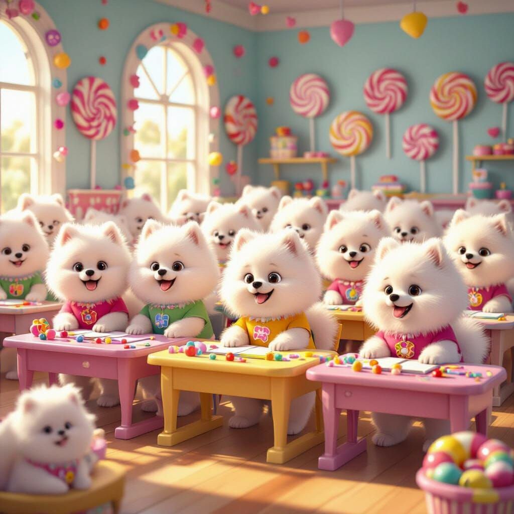 Pomeranians Learn Alphabet in Candy Land School