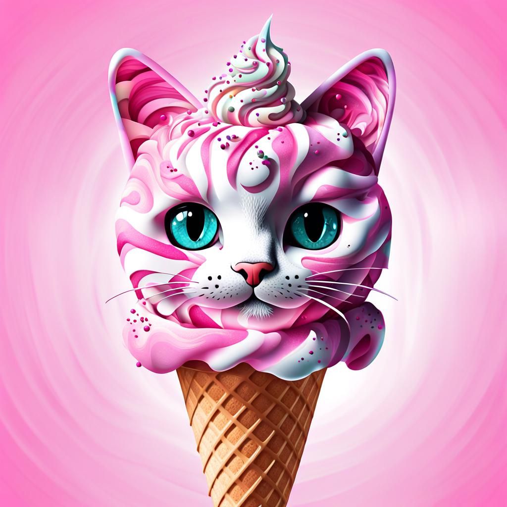 Kitty Cat Ice Cream Cone in Abstract Fractal Art