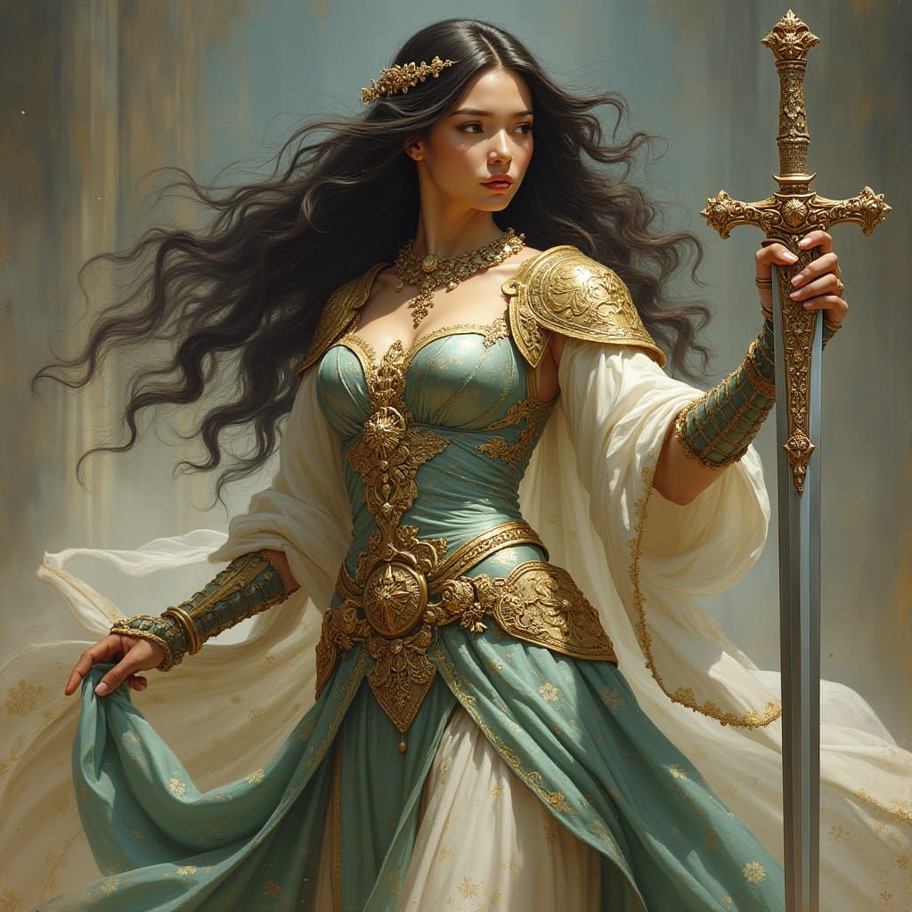 Elegant Warrior with Magical Rapier in Baroque Style
