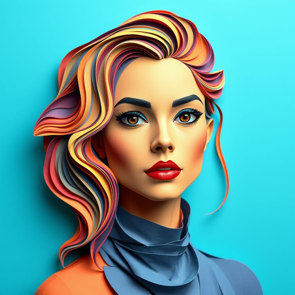 Stunning Paper Woman Portrait in Colorful Papercraft Style