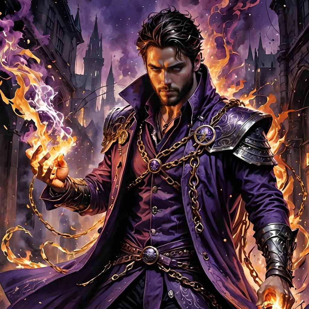 Wizard Casting Explosive Fire Spell, Digital Illustration