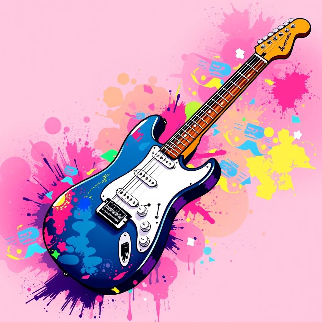 Pixel Art Stratocaster Guitar with Vibrant Colors