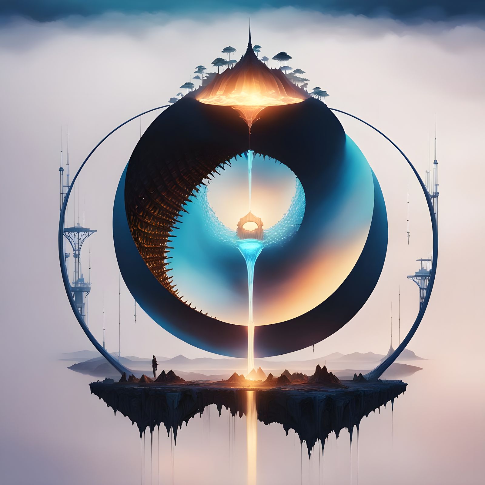 Glowing Conch Tower in Dark Fairy Landscape