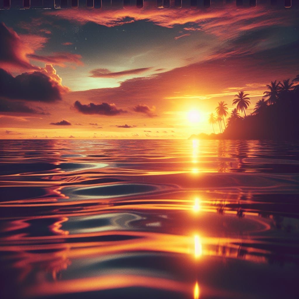 Dramatic Sunset Reflection as Vintage Film Still