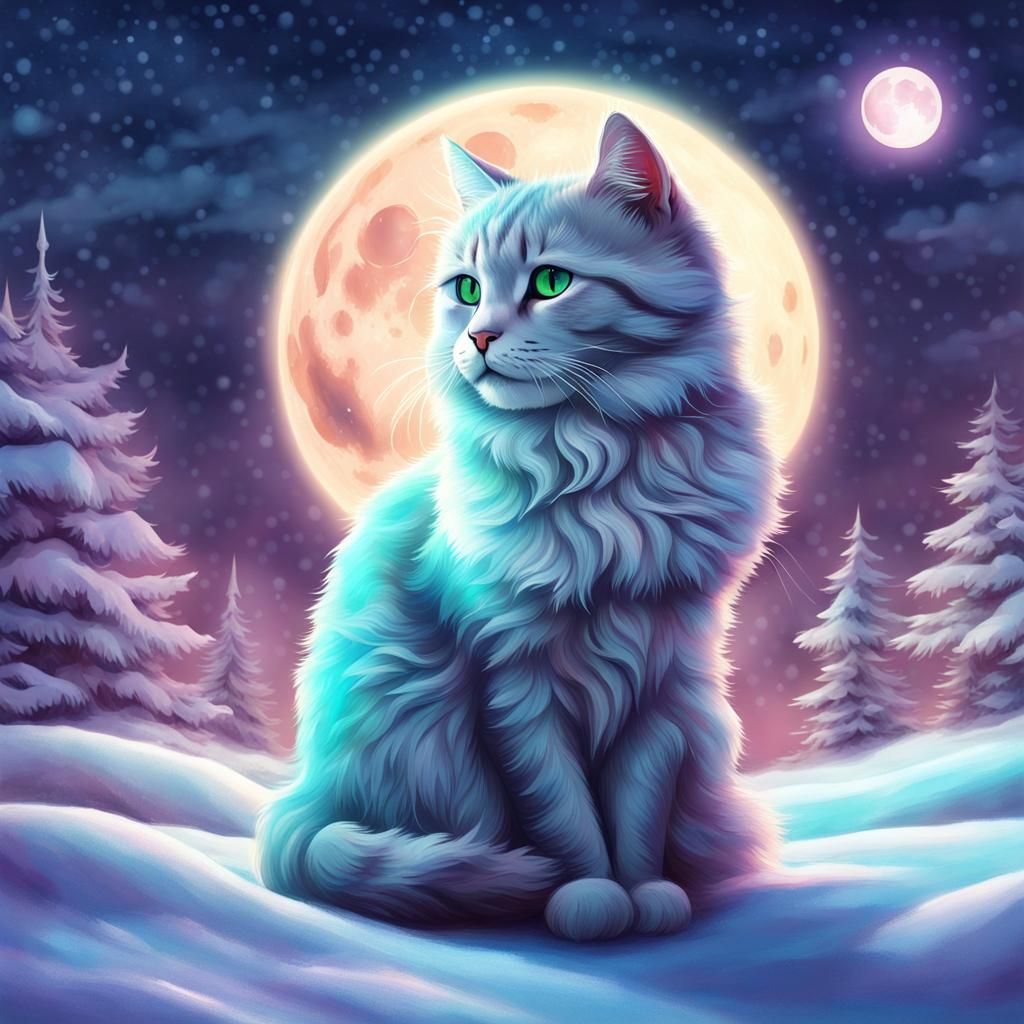Cute Cat Under Northern Lights in Astral Illustration