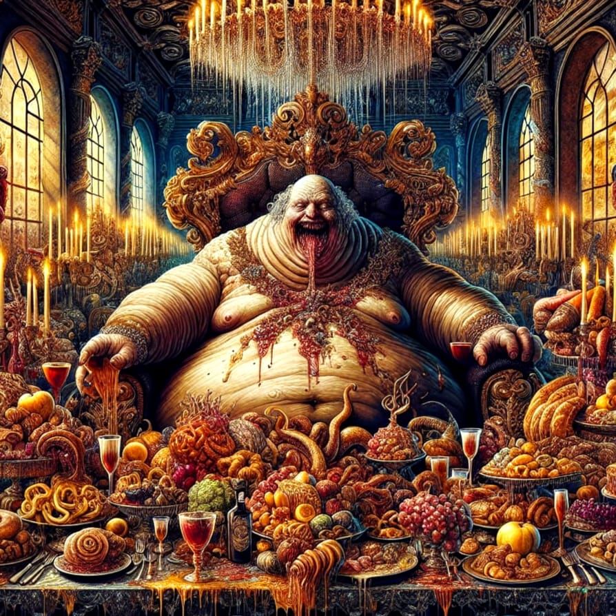 Grotesque Banquet of Excess in Dark Fantasy