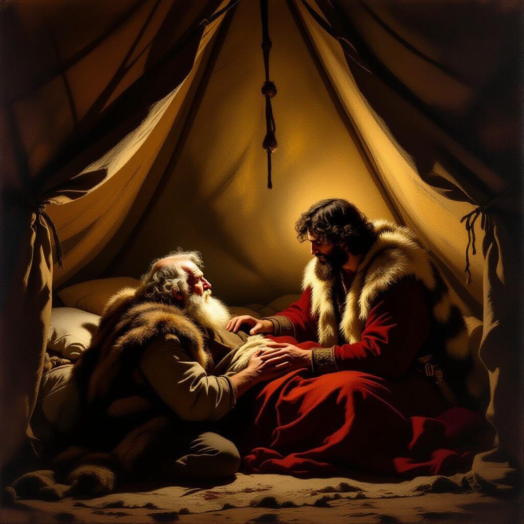 Isaac Deceived by Jacob in a Dramatic Chiaroscuro Painting